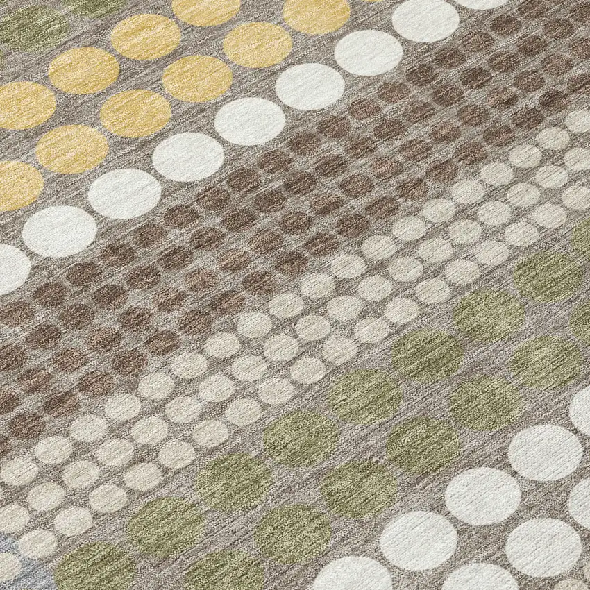 Olive Green And Brown Geometric Washable Indoor Outdoor Area Rug Photo 9