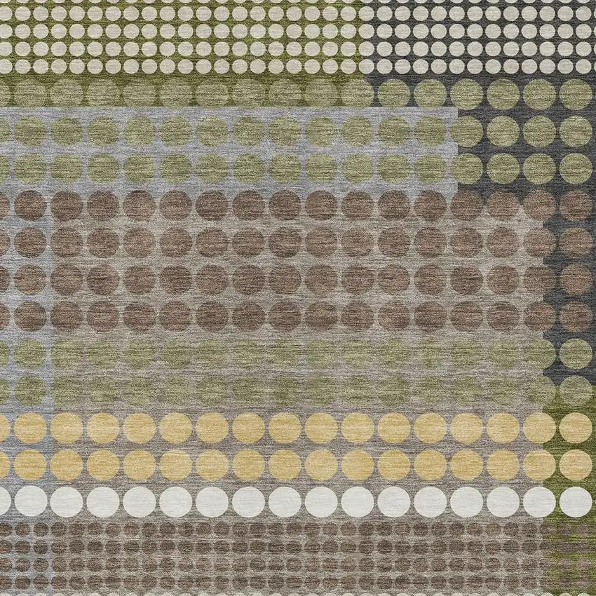Olive Green And Brown Geometric Washable Indoor Outdoor Area Rug Photo 2