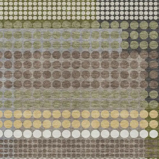 Olive Green And Brown Geometric Washable Indoor Outdoor Area Rug Photo 2
