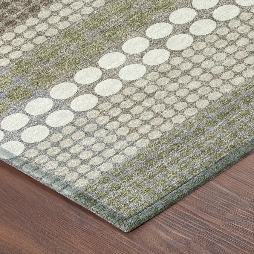 Olive Green And Brown Geometric Washable Indoor Outdoor Area Rug Photo 8