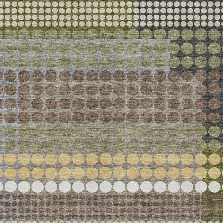 Olive Green And Brown Geometric Washable Indoor Outdoor Area Rug Photo 2