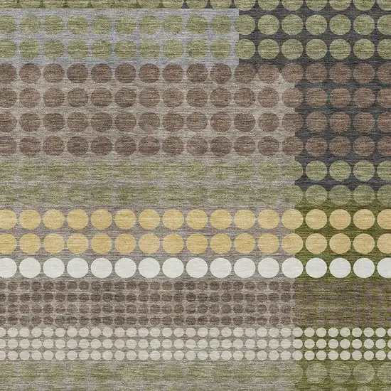 Olive Green And Brown Geometric Washable Indoor Outdoor Area Rug Photo 2