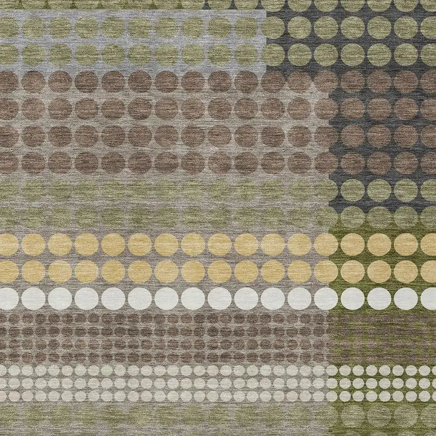 Olive Green And Brown Geometric Washable Indoor Outdoor Area Rug Photo 2