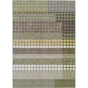 Photo of Olive Green And Brown Geometric Washable Indoor Outdoor Area Rug