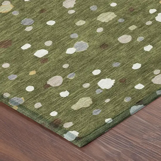 Olive Green And Brown Geometric Washable Indoor Outdoor Area Rug Photo 5