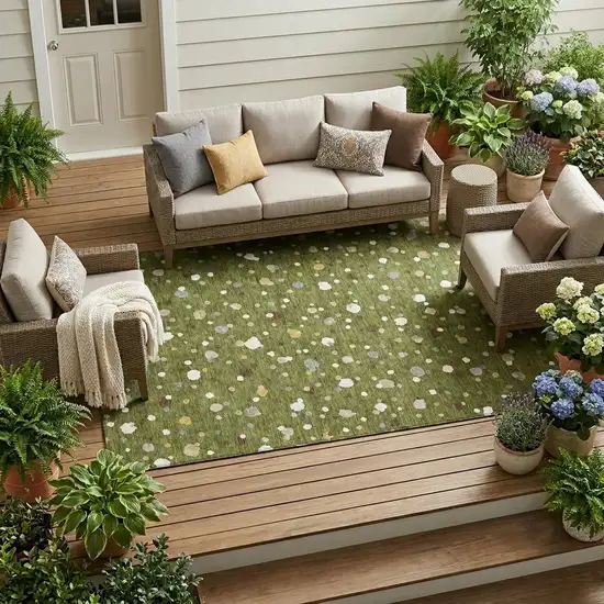 Olive Green And Brown Geometric Washable Indoor Outdoor Area Rug Photo 1