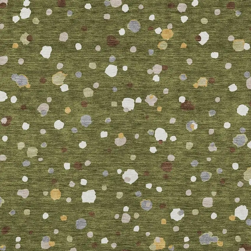 Olive Green And Brown Geometric Washable Indoor Outdoor Area Rug Photo 3