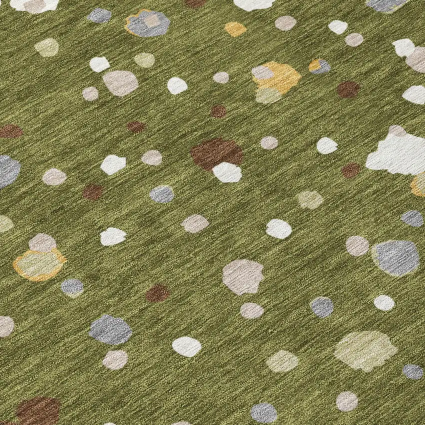 Olive Green And Brown Geometric Washable Indoor Outdoor Area Rug Photo 6