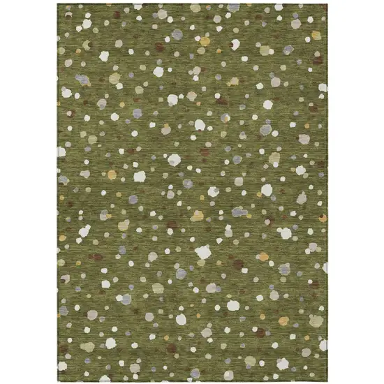 Olive Green And Brown Geometric Washable Indoor Outdoor Area Rug Photo 2