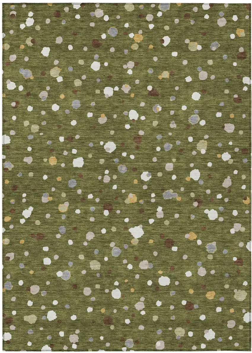 Olive Green And Brown Geometric Washable Indoor Outdoor Area Rug Photo 2