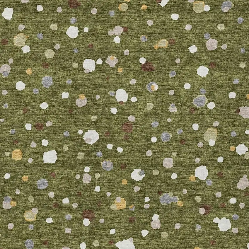 Olive Green And Brown Geometric Washable Indoor Outdoor Area Rug Photo 3