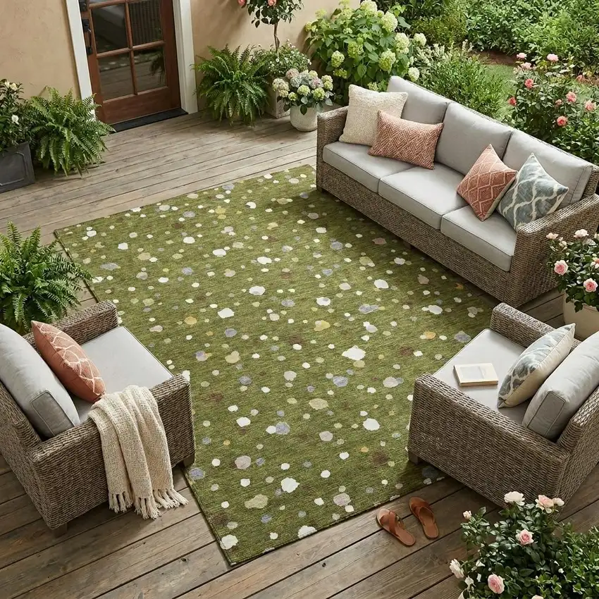 Olive Green And Brown Geometric Washable Indoor Outdoor Area Rug Photo 1
