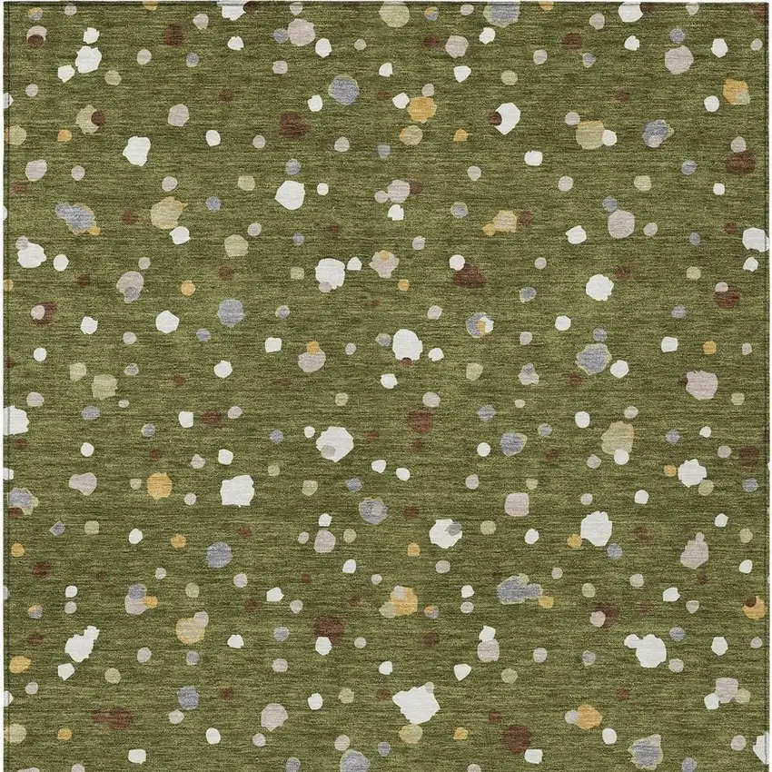 Olive Green And Brown Geometric Washable Indoor Outdoor Area Rug Photo 4
