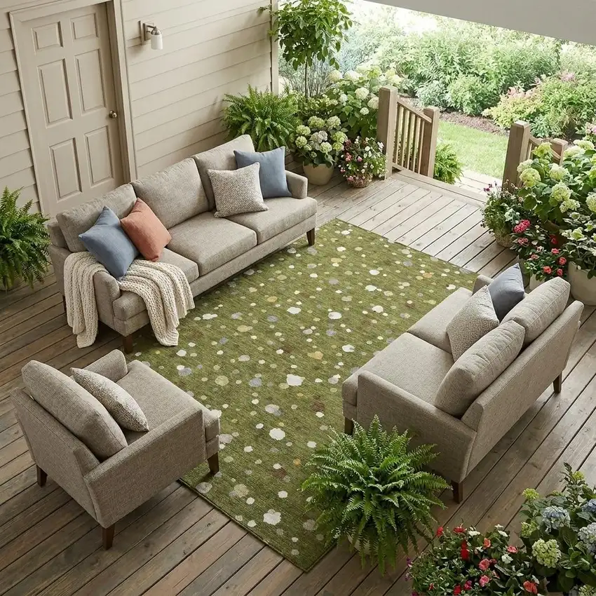 Olive Green And Brown Geometric Washable Indoor Outdoor Area Rug Photo 1