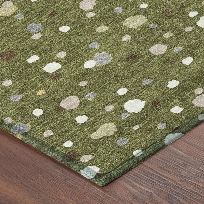 Olive Green And Brown Geometric Washable Indoor Outdoor Area Rug Photo 5