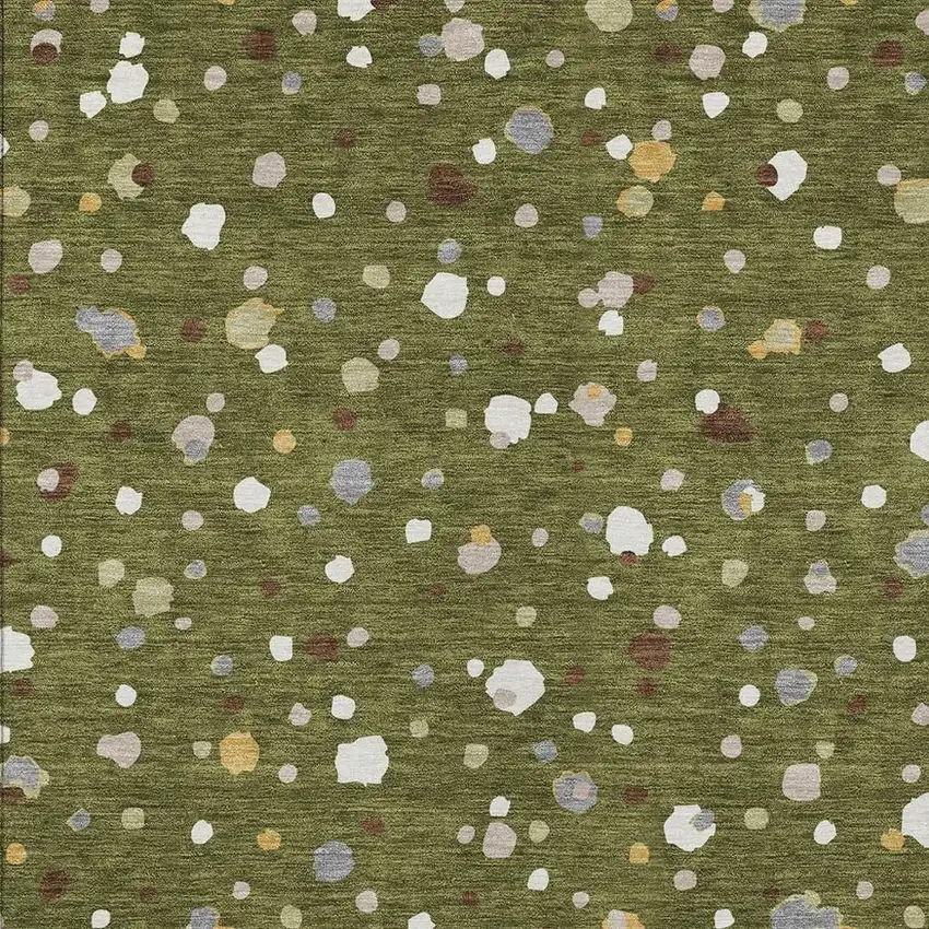 Olive Green And Brown Geometric Washable Indoor Outdoor Area Rug Photo 3