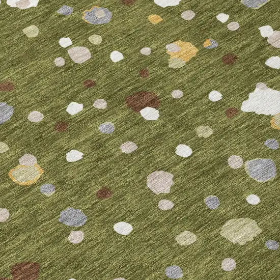 Olive Green And Brown Geometric Washable Indoor Outdoor Area Rug Photo 6