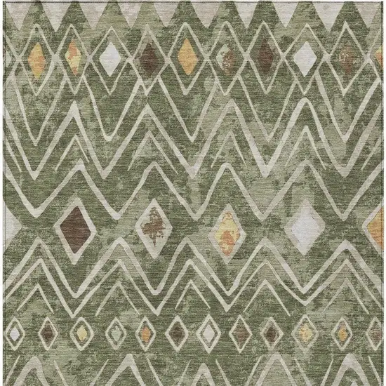 Olive Green And Brown Geometric Washable Indoor Outdoor Area Rug Photo 3