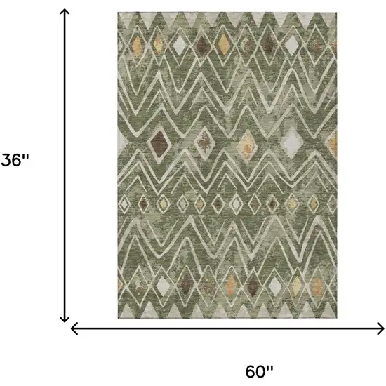 Olive Green And Brown Geometric Washable Indoor Outdoor Area Rug Photo 7