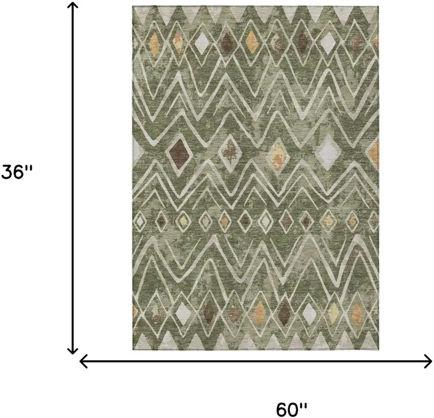 Olive Green And Brown Geometric Washable Indoor Outdoor Area Rug Photo 7