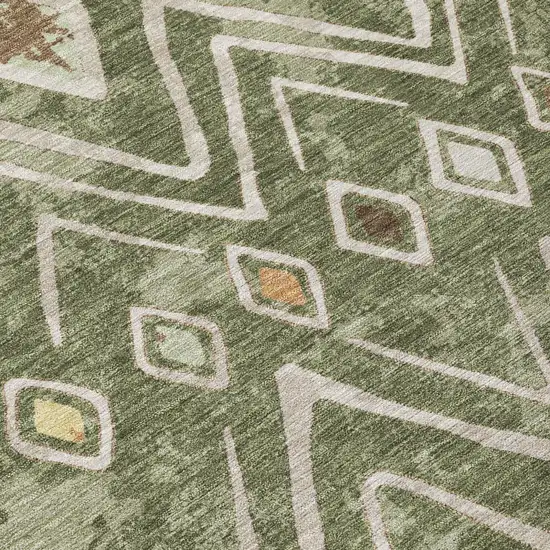 Olive Green And Brown Geometric Washable Indoor Outdoor Area Rug Photo 6