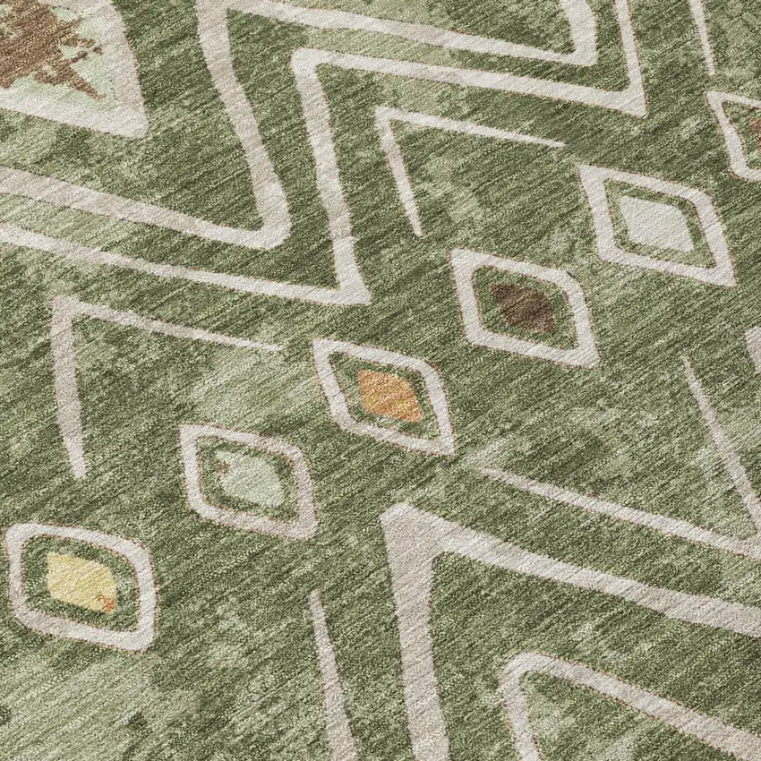 Olive Green And Brown Geometric Washable Indoor Outdoor Area Rug Photo 6