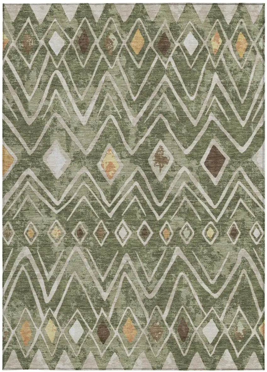 Olive Green And Brown Geometric Washable Indoor Outdoor Area Rug Photo 4