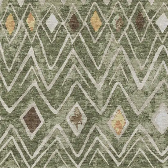 Olive Green And Brown Geometric Washable Indoor Outdoor Area Rug Photo 3
