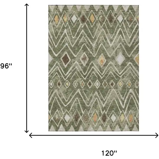 Olive Green And Brown Geometric Washable Indoor Outdoor Area Rug Photo 7