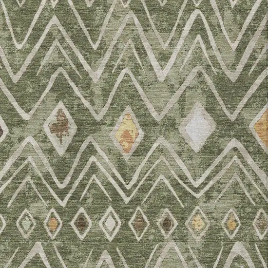 Olive Green And Brown Geometric Washable Indoor Outdoor Area Rug Photo 3