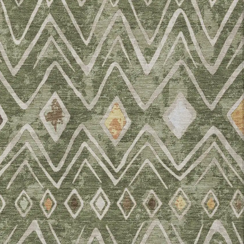 Olive Green And Brown Geometric Washable Indoor Outdoor Area Rug Photo 3
