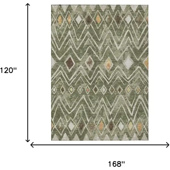 Olive Green And Brown Geometric Washable Indoor Outdoor Area Rug Photo 7