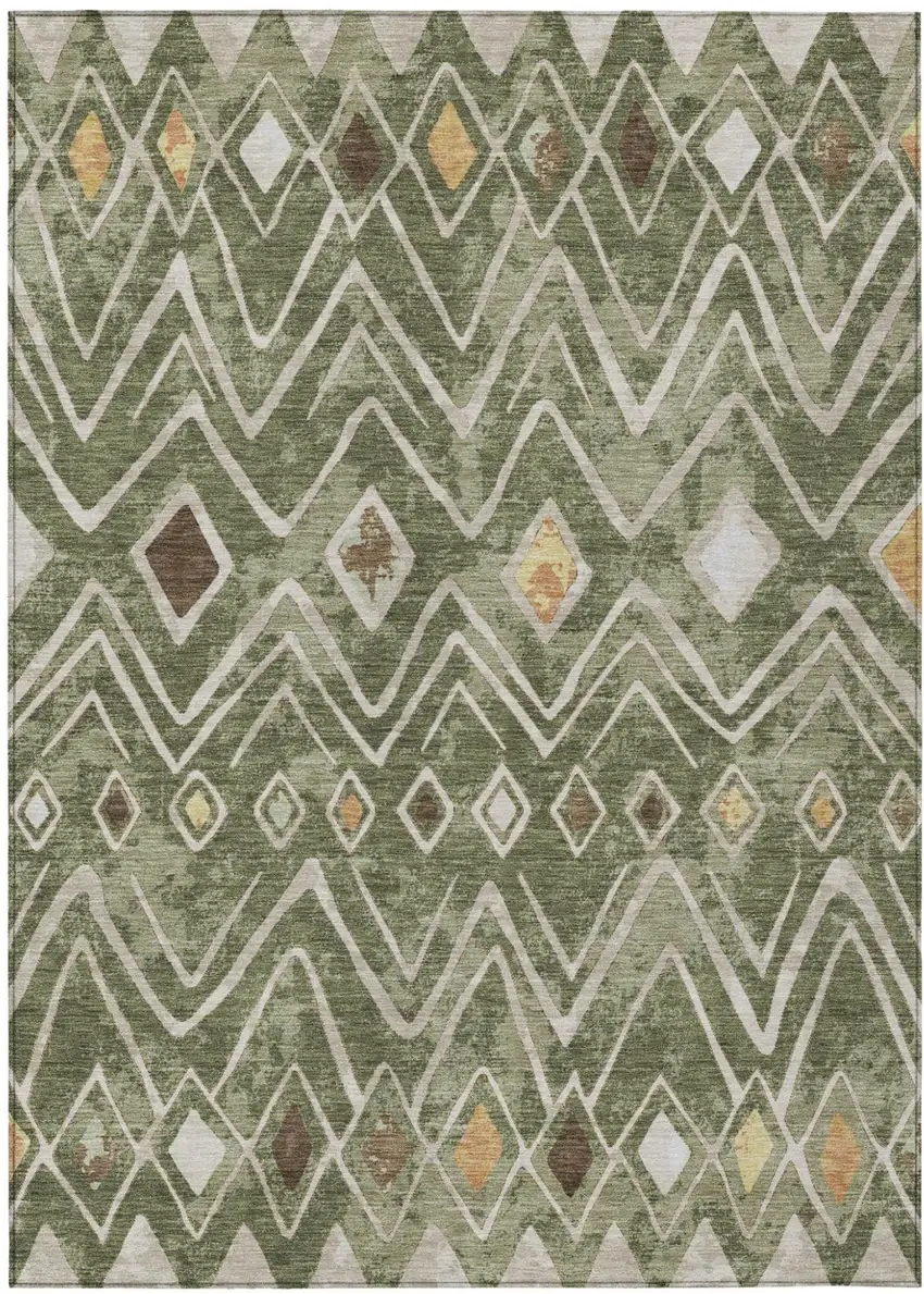 Olive Green And Brown Geometric Washable Indoor Outdoor Area Rug Photo 2