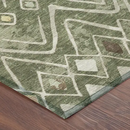 Olive Green And Brown Geometric Washable Indoor Outdoor Area Rug Photo 5
