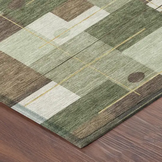 Olive Green And Brown Geometric Washable Indoor Outdoor Area Rug Photo 5