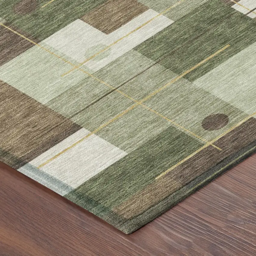 Olive Green And Brown Geometric Washable Indoor Outdoor Area Rug Photo 5