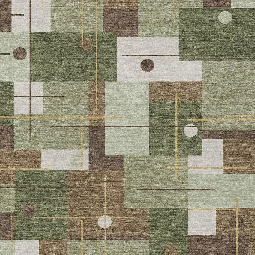 Olive Green And Brown Geometric Washable Indoor Outdoor Area Rug Photo 3