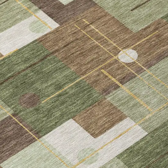 Olive Green And Brown Geometric Washable Indoor Outdoor Area Rug Photo 6