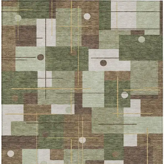 Olive Green And Brown Geometric Washable Indoor Outdoor Area Rug Photo 4