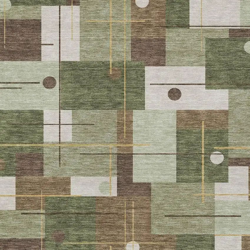 Olive Green And Brown Geometric Washable Indoor Outdoor Area Rug Photo 3