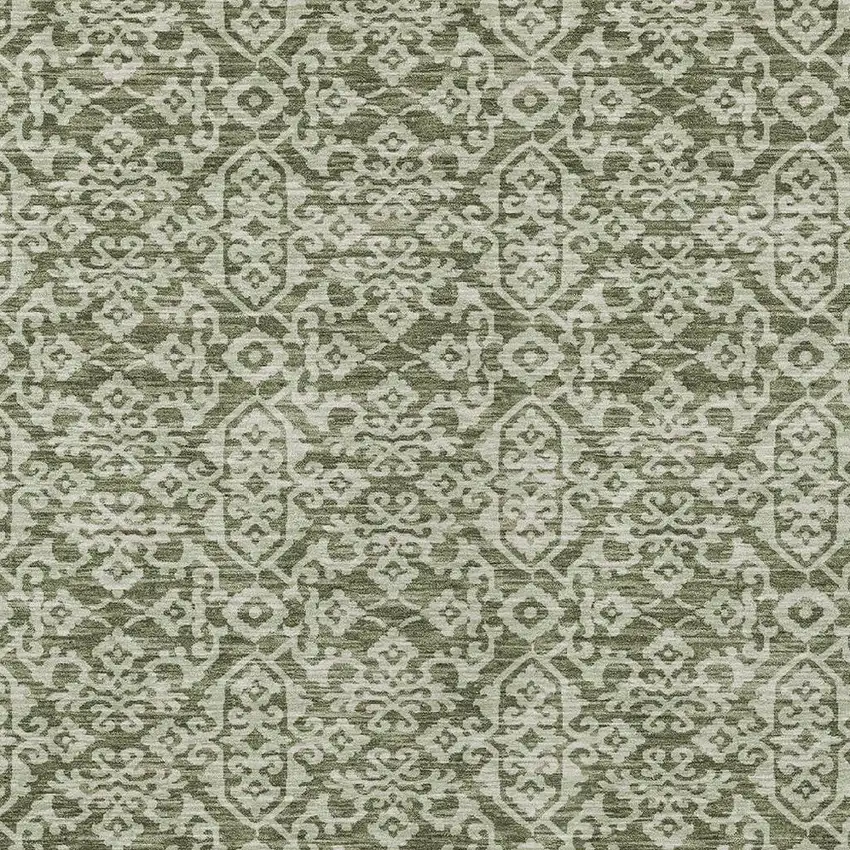 Olive Green And Brown Oriental Washable Indoor Outdoor Area Rug Photo 3