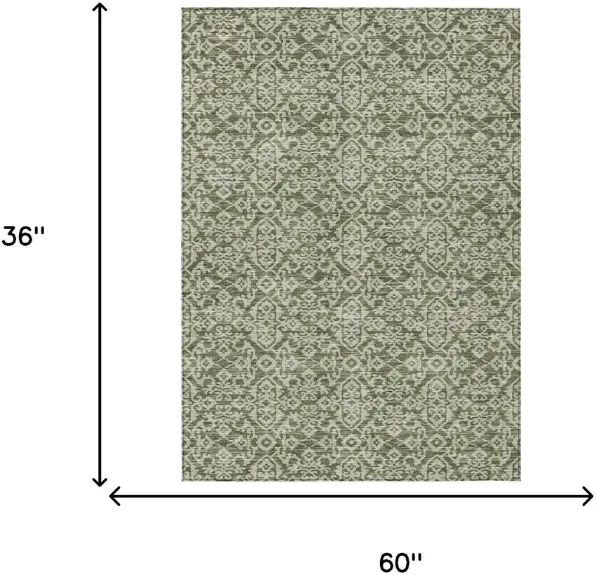 Olive Green And Brown Oriental Washable Indoor Outdoor Area Rug Photo 7