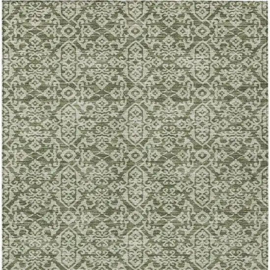 Olive Green And Brown Oriental Washable Indoor Outdoor Area Rug Photo 4