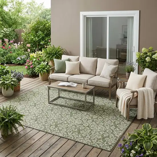 Olive Green And Brown Oriental Washable Indoor Outdoor Area Rug Photo 1