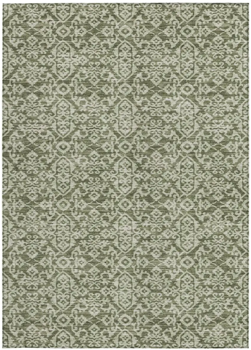 Olive Green And Brown Oriental Washable Indoor Outdoor Area Rug Photo 4
