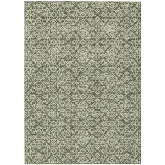 Olive Green And Brown Oriental Washable Indoor Outdoor Area Rug Photo 2