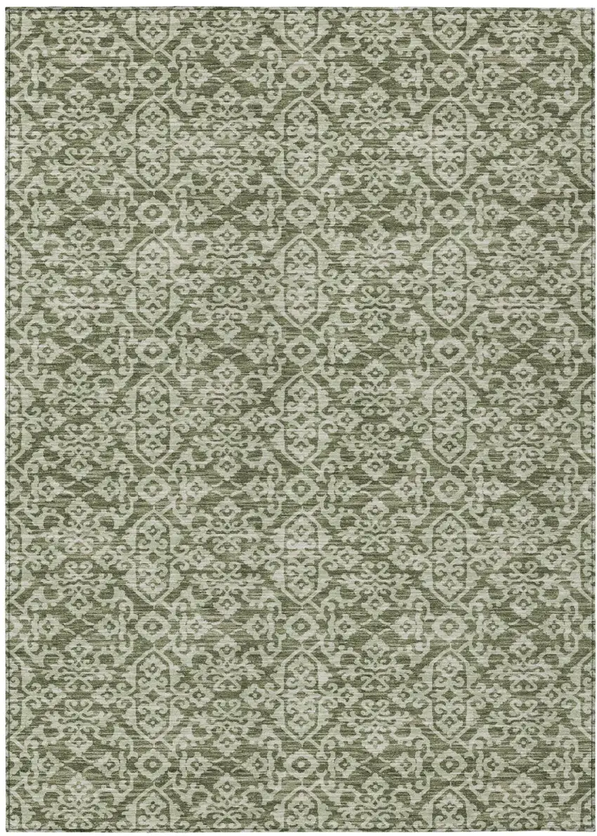 Olive Green And Brown Oriental Washable Indoor Outdoor Area Rug Photo 2
