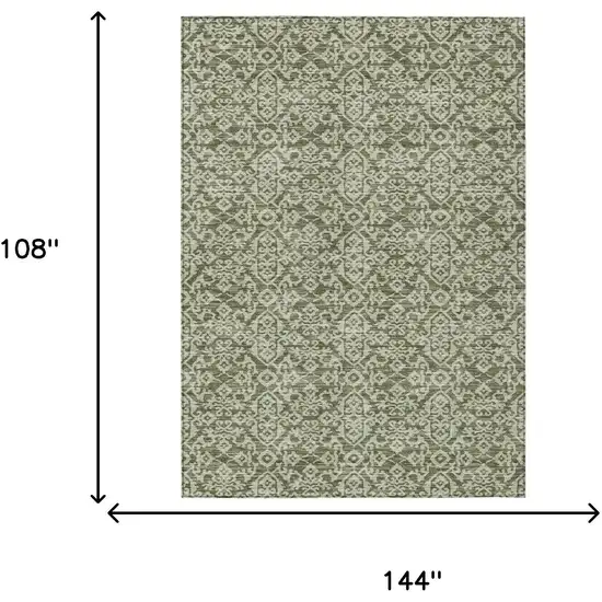 Olive Green And Brown Oriental Washable Indoor Outdoor Area Rug Photo 7