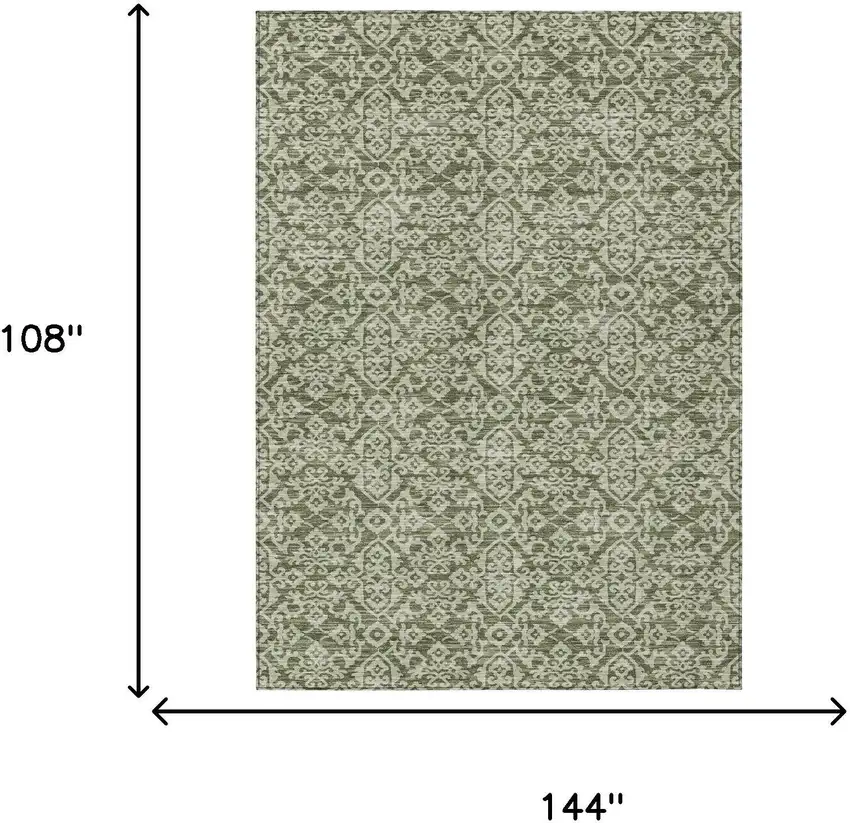 Olive Green And Brown Oriental Washable Indoor Outdoor Area Rug Photo 7