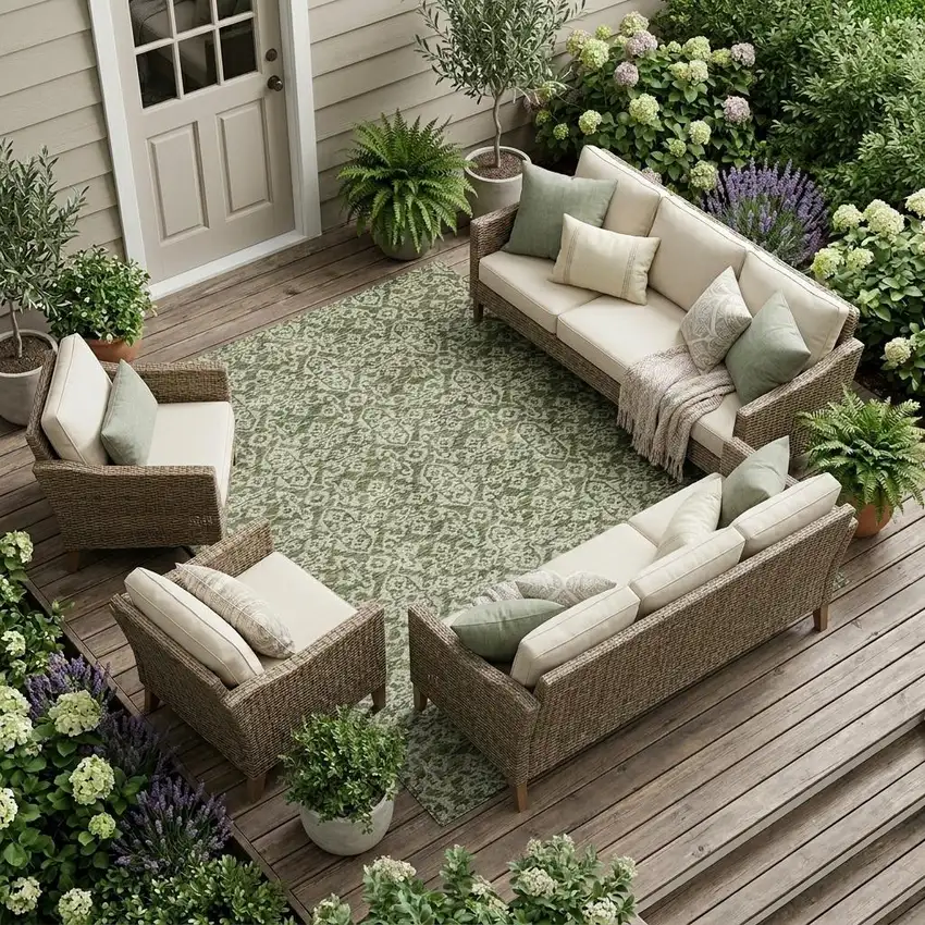 Olive Green And Brown Oriental Washable Indoor Outdoor Area Rug Photo 1